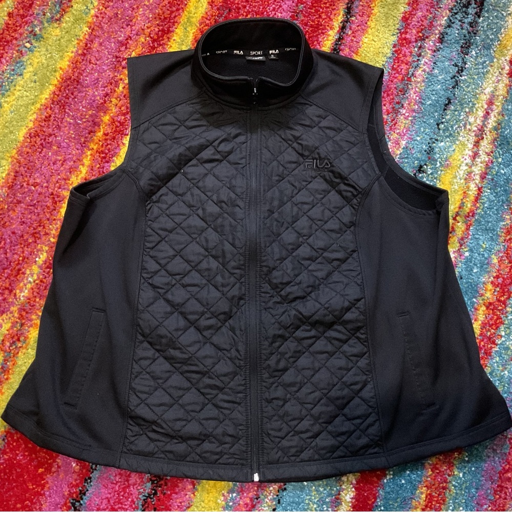 Men’s FILA 3X Softshell Quilted Zip-Up Vest – Black